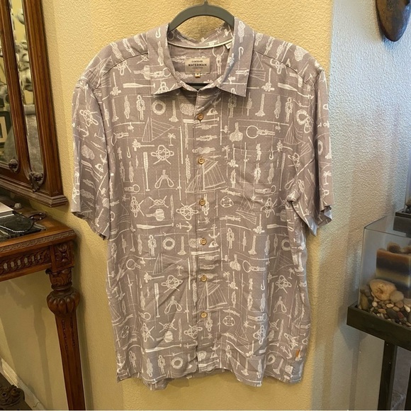 QUIKSILVER Waterman Men Light Gray Nautical Graphic Knots Short Sleeve Top-Med - Picture 1 of 7
